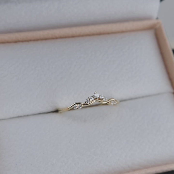 Chevron Stackable Wave 10K Gold and Moissanites Ring