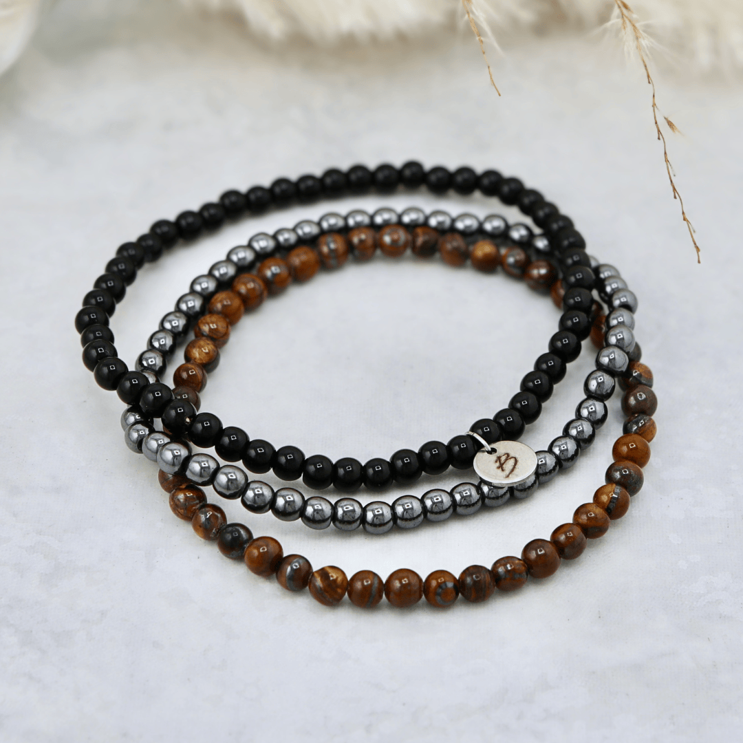 Trio de bracelets Oeil de tigre, Onyx et Hématite Mathieu Blanchard Bracelets Acier inoxydable Trio de bracelets Oeil de tigre, Onyx et Hématite Mathieu Blanchard Joaillerie
