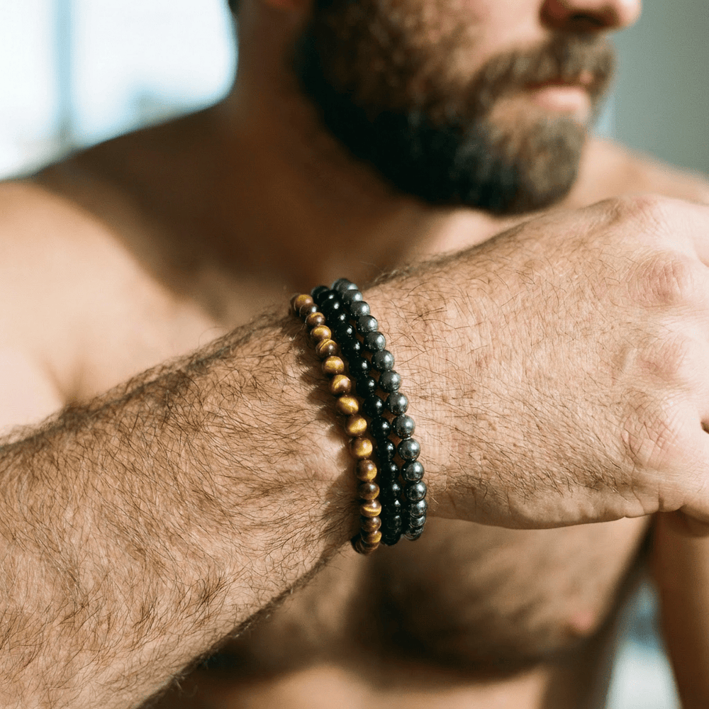 Mathieu Blanchard Bracelets Trio de bracelets Oeil de tigre, Onyx et Hématite