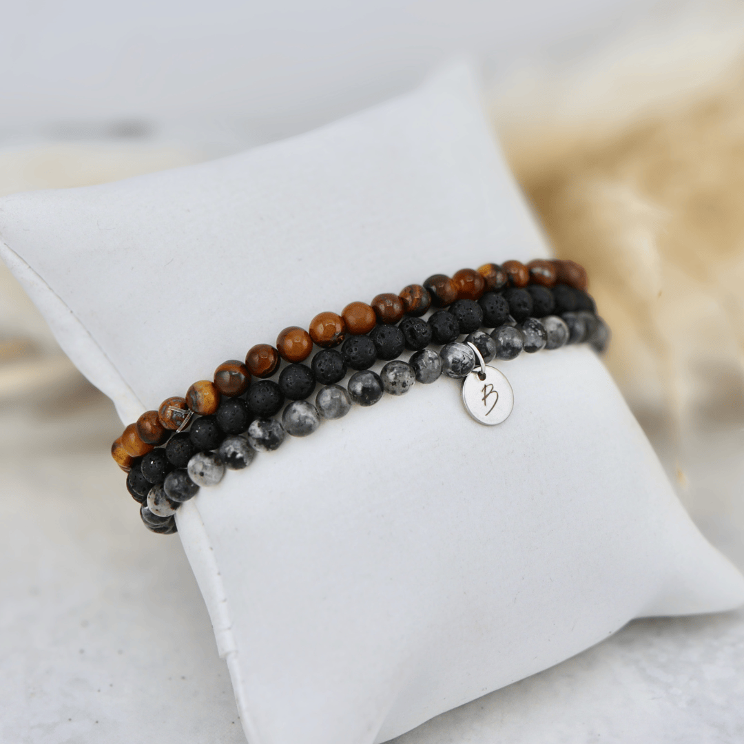 Trio de bracelets Oeil de tigre, Pierre de lave et Labradorite Mathieu Blanchard Bracelets Acier inoxydable Trio de bracelets Oeil de tigre, Pierre de lave et Labradorite Mathieu Blanchard Joaillerie