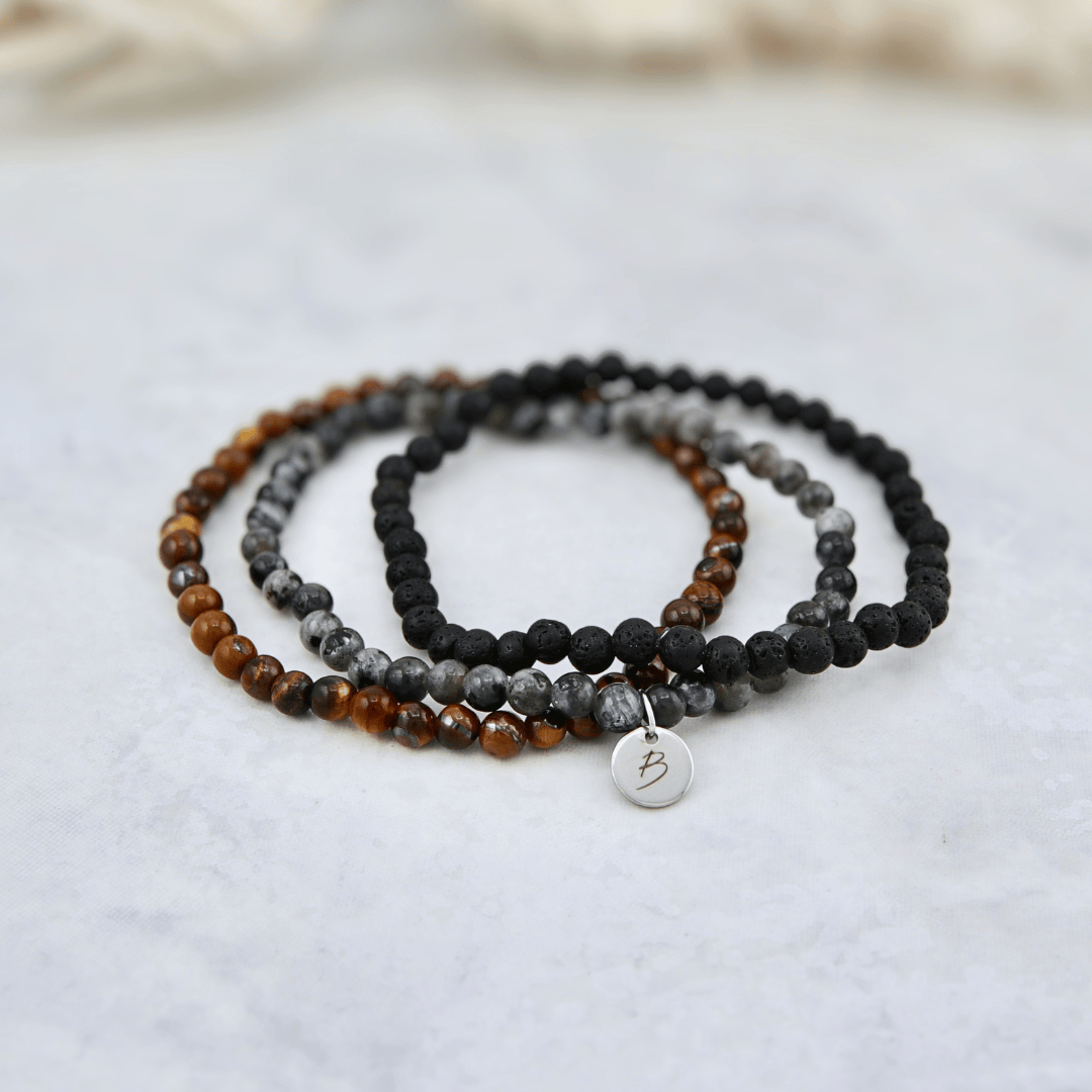 Trio de bracelets Oeil de tigre, Pierre de lave et Labradorite Mathieu Blanchard Bracelets Acier inoxydable Trio de bracelets Oeil de tigre, Pierre de lave et Labradorite Mathieu Blanchard Joaillerie