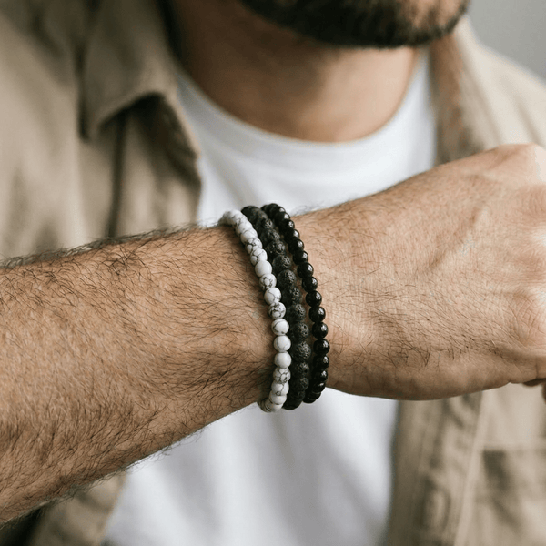 Trio de bracelets Turquoise, Pierre de lave et onyx Mathieu Blanchard Bracelets Acier inoxydable Trio de bracelets Turquoise, Pierre de lave et onyx Mathieu Blanchard Joaillerie