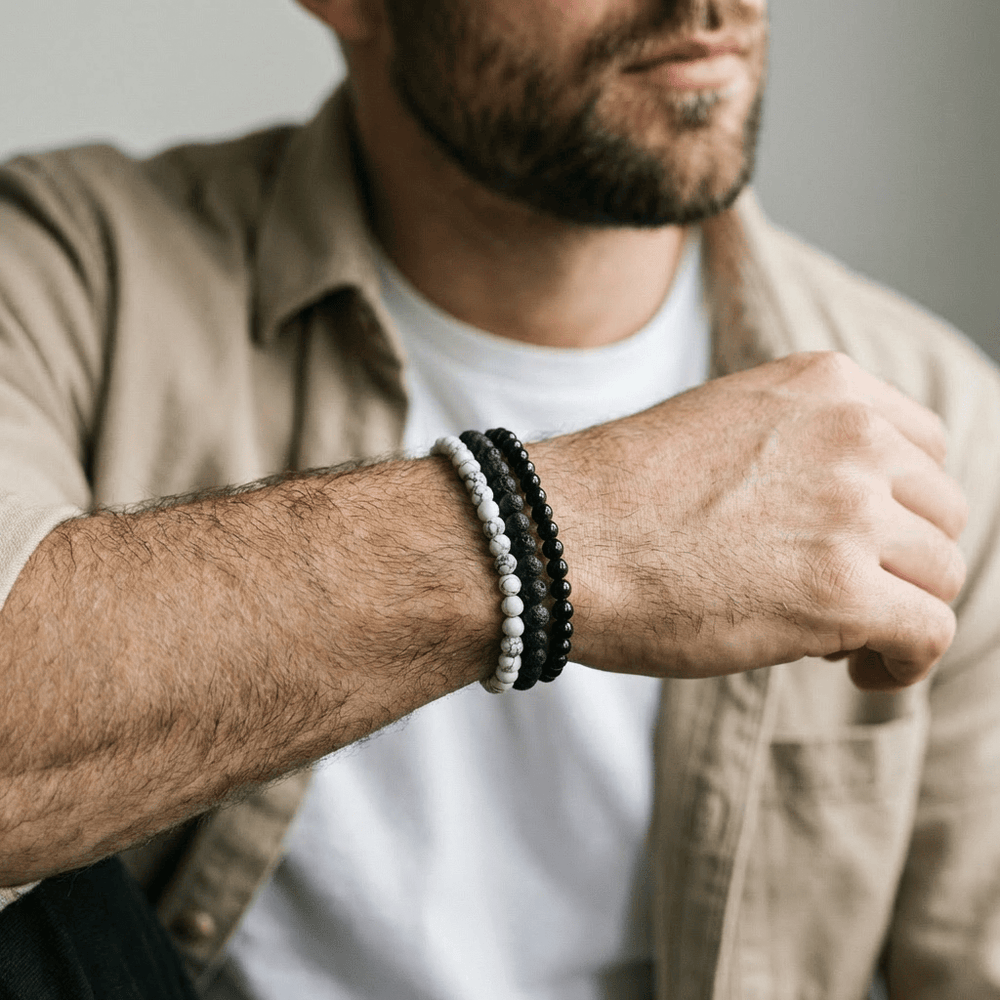 Mathieu Blanchard Bracelets Trio de bracelets Turquoise, Pierre de lave et onyx