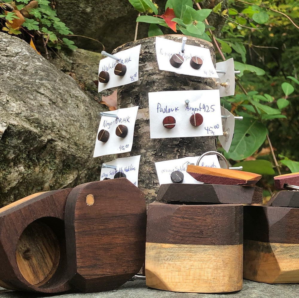 Atelier du bon bouleau Boucles d'oreilles en bois et boulons personnalisée