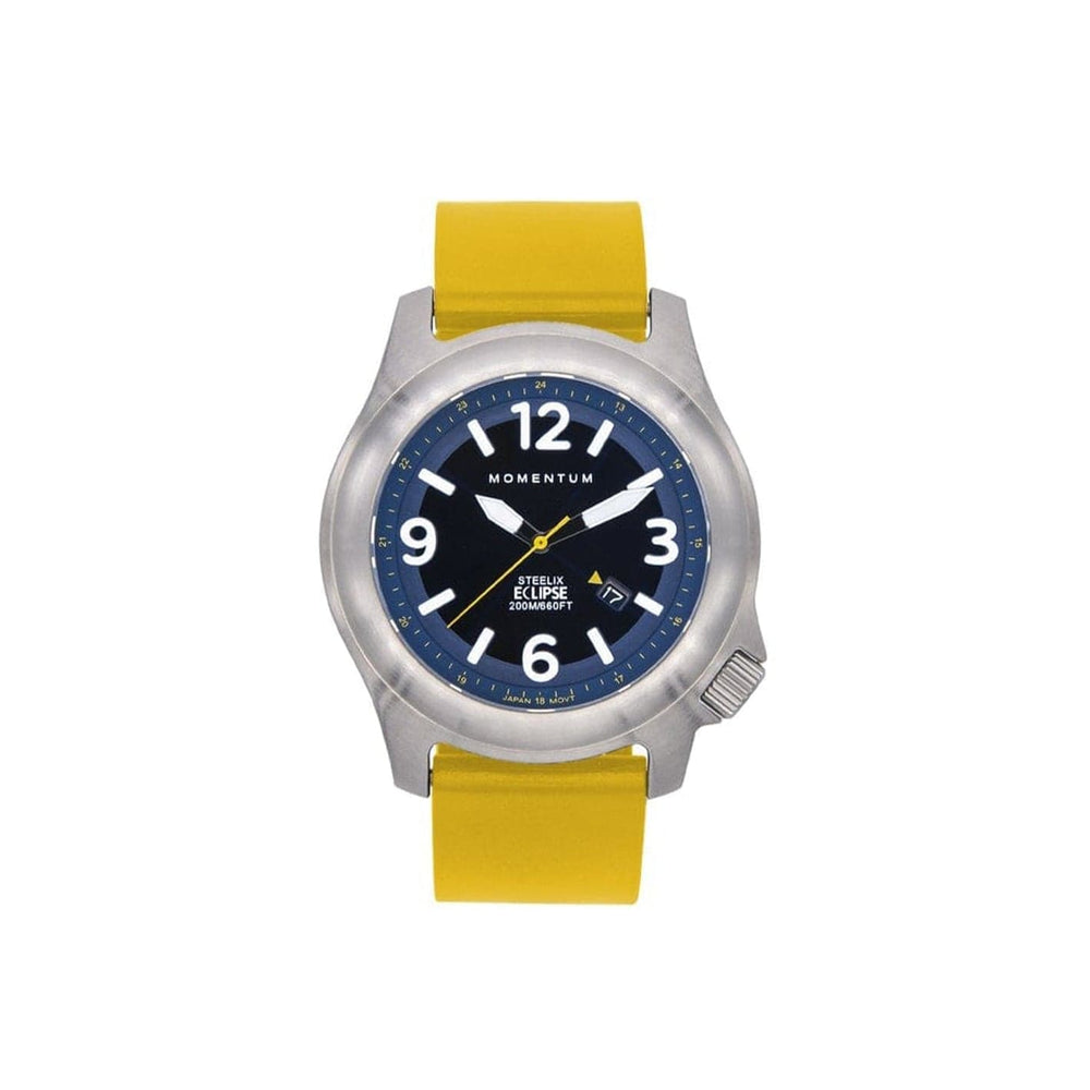 Momentum Caoutchouc Montre  à énergie solaire 44mm Steelix Eclipse bleu et jaune